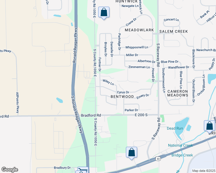 map of restaurants, bars, coffee shops, grocery stores, and more near 10596 Cyrus Drive in Indianapolis