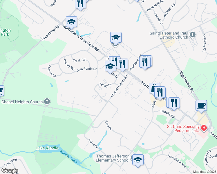 map of restaurants, bars, coffee shops, grocery stores, and more near 1 Windsor Court in Washington Township