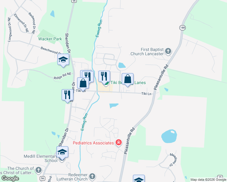 map of restaurants, bars, coffee shops, grocery stores, and more near 1518 Courtship Drive in Lancaster