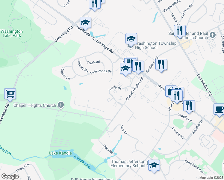 map of restaurants, bars, coffee shops, grocery stores, and more near 15 Pickwick Place in Washington Township