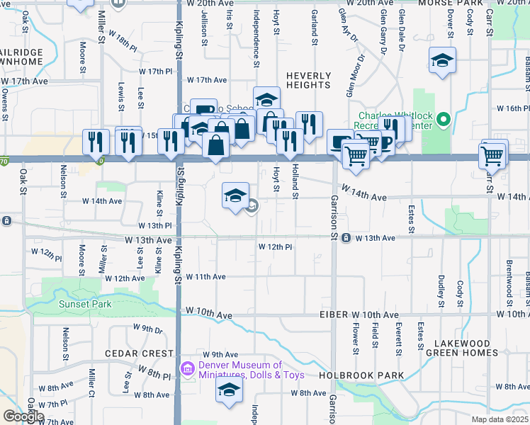 map of restaurants, bars, coffee shops, grocery stores, and more near 9590 West 14th Avenue in Lakewood