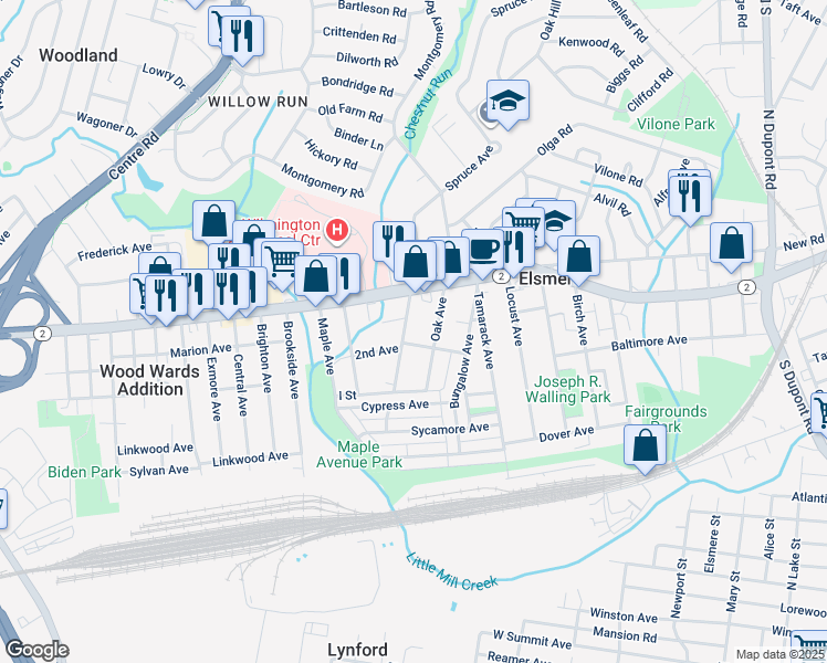 map of restaurants, bars, coffee shops, grocery stores, and more near 10 Beech Avenue in Elsmere