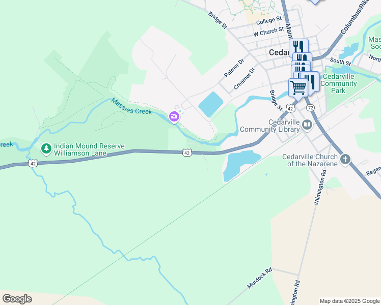 map of restaurants, bars, coffee shops, grocery stores, and more near 260 West Xenia Avenue in Cedarville