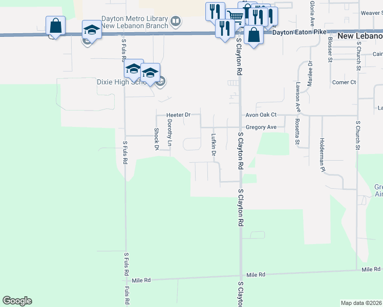 map of restaurants, bars, coffee shops, grocery stores, and more near 721 Greyhound Drive in New Lebanon