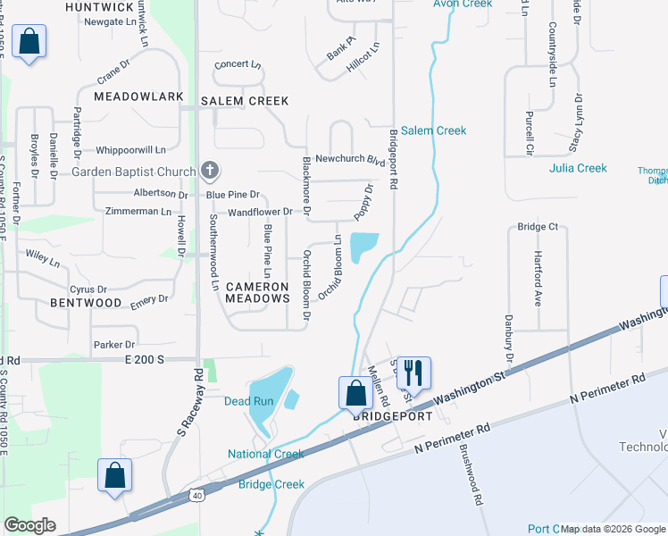 map of restaurants, bars, coffee shops, grocery stores, and more near 1942 Orchid Bloom Lane in Indianapolis