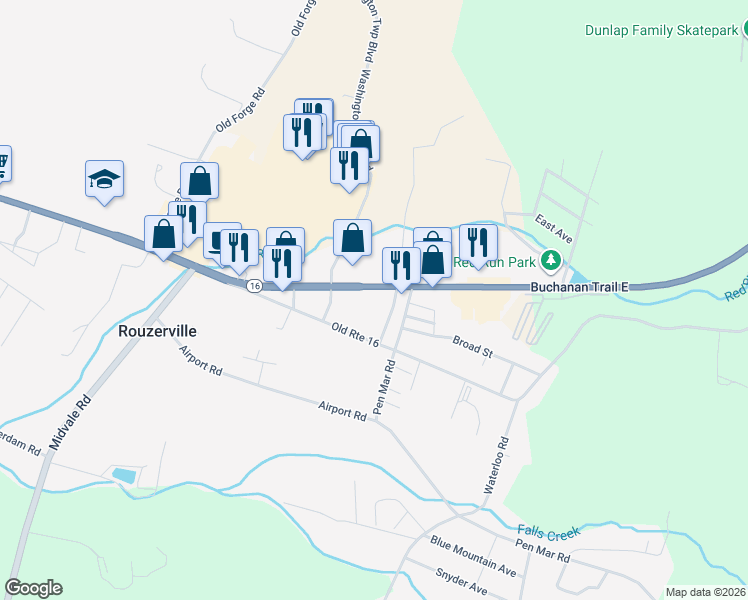 map of restaurants, bars, coffee shops, grocery stores, and more near 11582 Buchanan Trail East in Waynesboro