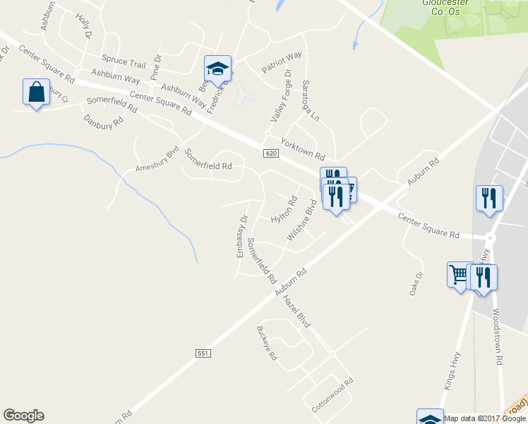map of restaurants, bars, coffee shops, grocery stores, and more near 1 Hylton Road in Swedesboro