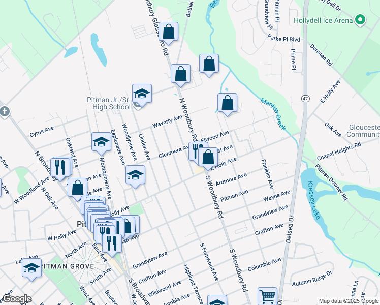 map of restaurants, bars, coffee shops, grocery stores, and more near 53 Magnolia Avenue in Pitman