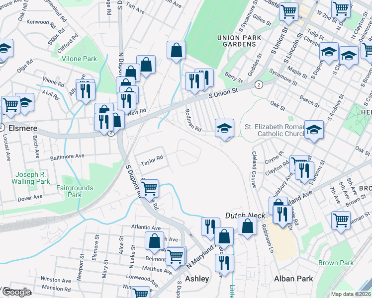 map of restaurants, bars, coffee shops, grocery stores, and more near 212 Dumont Road in Wilmington