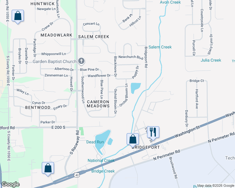map of restaurants, bars, coffee shops, grocery stores, and more near 1934 Orchid Bloom Lane in Indianapolis