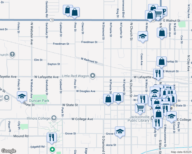 map of restaurants, bars, coffee shops, grocery stores, and more near 747 West Lafayette Avenue in Jacksonville