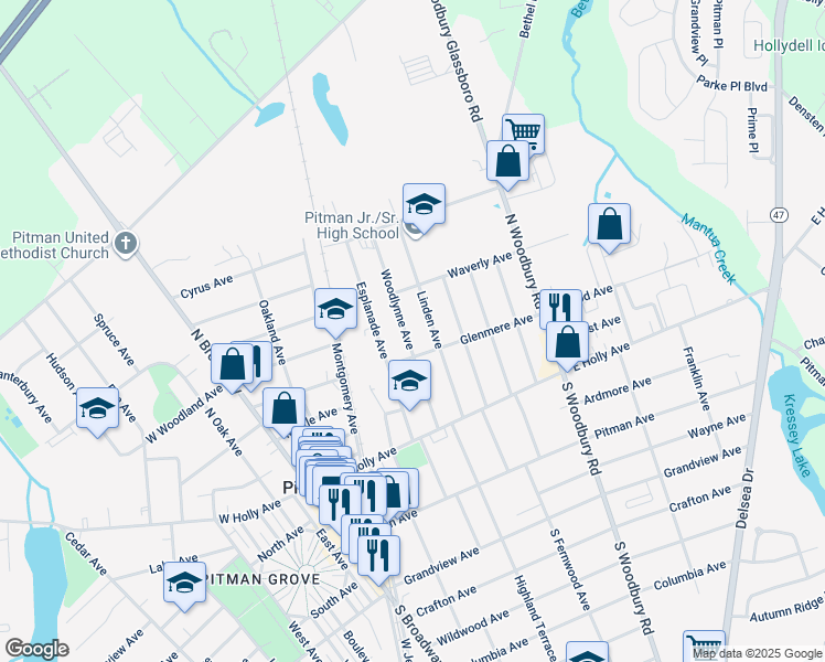 map of restaurants, bars, coffee shops, grocery stores, and more near 111 Woodlynne Avenue in Pitman