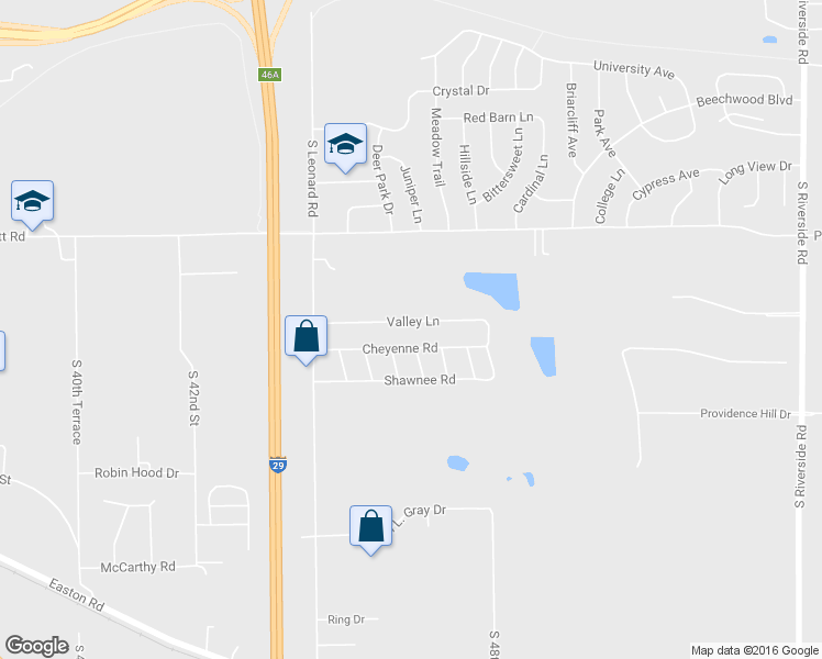 map of restaurants, bars, coffee shops, grocery stores, and more near 4804 Valley Lane in Saint Joseph