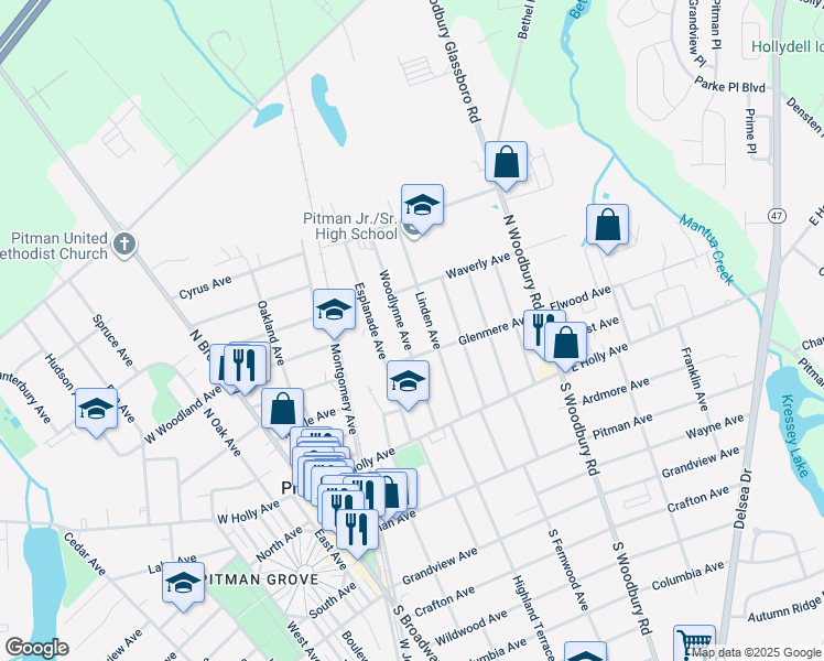 map of restaurants, bars, coffee shops, grocery stores, and more near 111 Woodlynne Avenue in Pitman