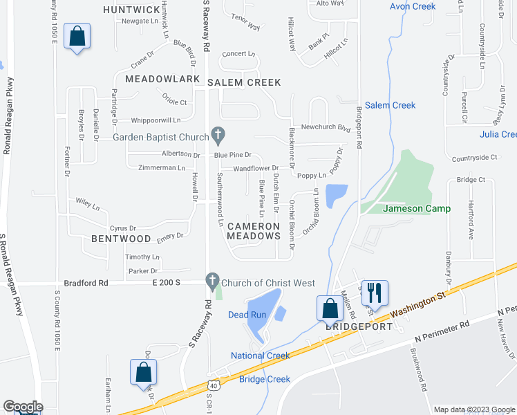 map of restaurants, bars, coffee shops, grocery stores, and more near 1928 Blue Pine Lane in Indianapolis