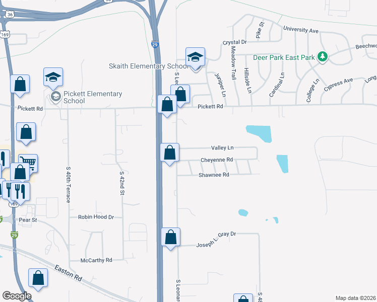map of restaurants, bars, coffee shops, grocery stores, and more near 4508 Valley Lane in Saint Joseph