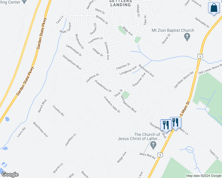 map of restaurants, bars, coffee shops, grocery stores, and more near 6 Powderhorn Drive in Barnegat Township