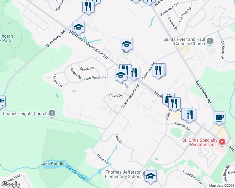 map of restaurants, bars, coffee shops, grocery stores, and more near 1 Windsor Court in Washington Township