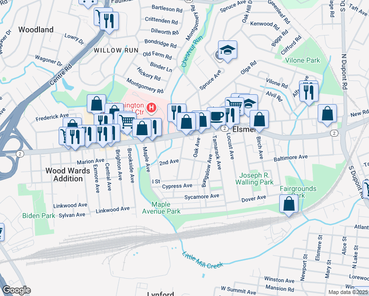 map of restaurants, bars, coffee shops, grocery stores, and more near 10 Beech Avenue in Elsmere