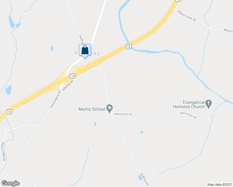 map of restaurants, bars, coffee shops, grocery stores, and more near 795 Bullfrog Road in Gettysburg