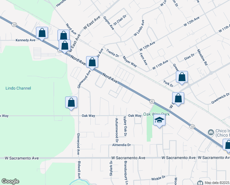 map of restaurants, bars, coffee shops, grocery stores, and more near in Chico