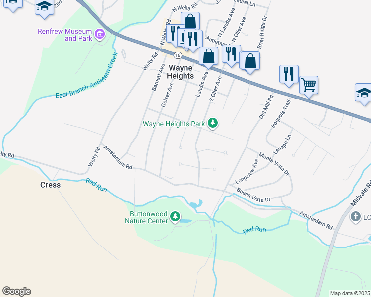 map of restaurants, bars, coffee shops, grocery stores, and more near 345 Landis Avenue in Waynesboro