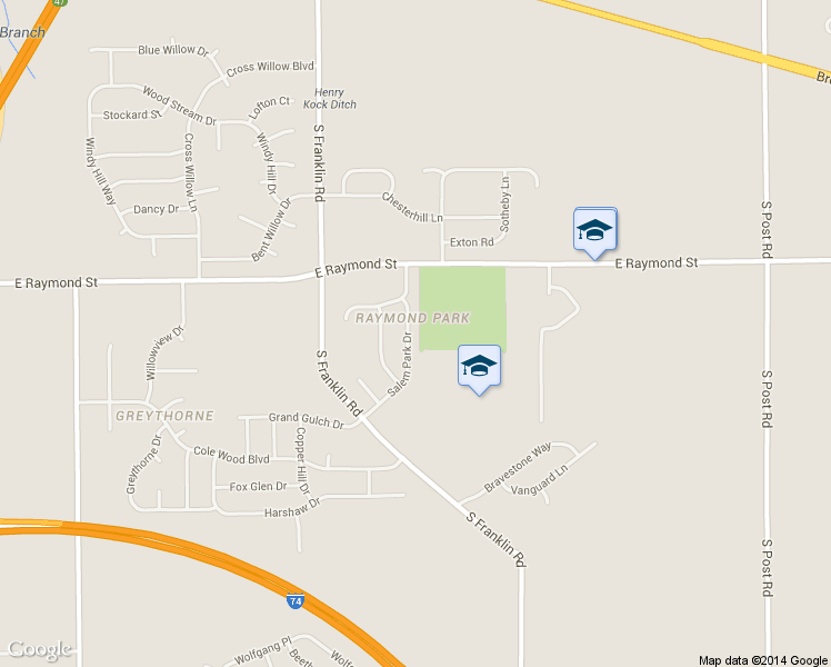 map of restaurants, bars, coffee shops, grocery stores, and more near 2283 Salem Park Drive in Indianapolis