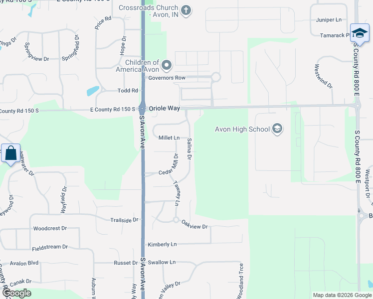map of restaurants, bars, coffee shops, grocery stores, and more near 1683 Salina Drive in Avon