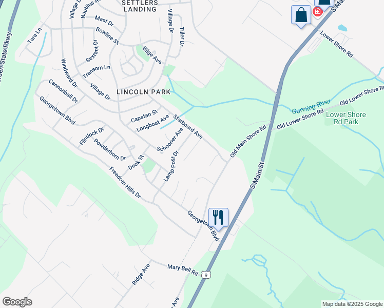 map of restaurants, bars, coffee shops, grocery stores, and more near 11 Teakwood Lane in Barnegat Township