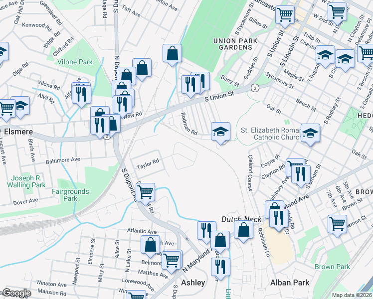 map of restaurants, bars, coffee shops, grocery stores, and more near 212 Dumont Road in Wilmington