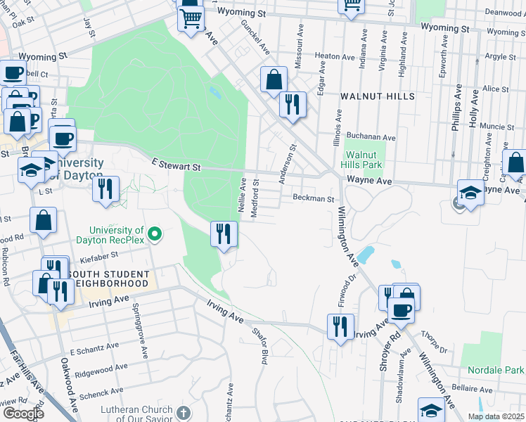 map of restaurants, bars, coffee shops, grocery stores, and more near 2 Mello Avenue in Dayton