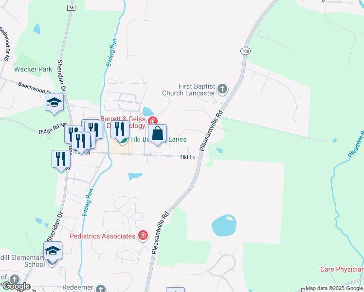 map of restaurants, bars, coffee shops, grocery stores, and more near 1673 Tiki Lane in Lancaster