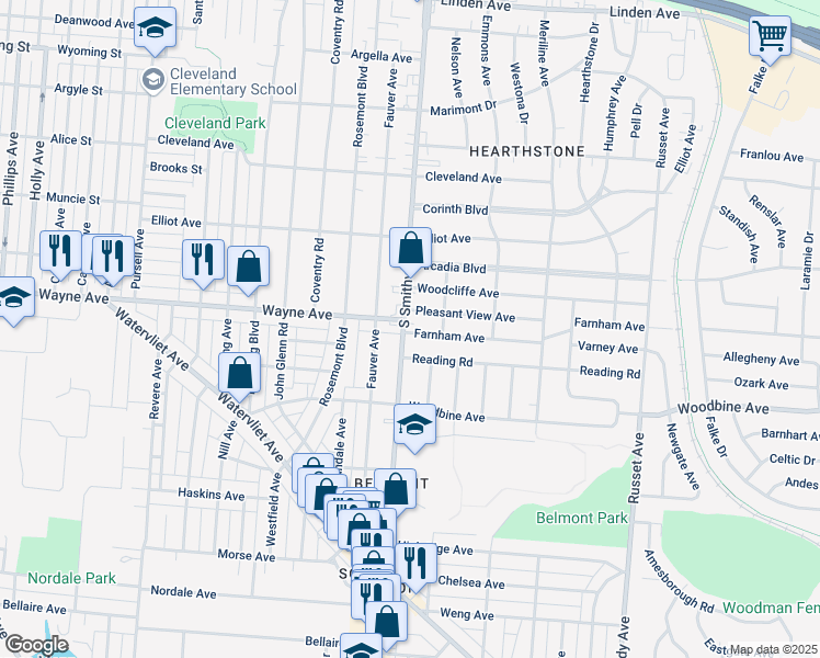 map of restaurants, bars, coffee shops, grocery stores, and more near 1956 Smithville Road in Dayton