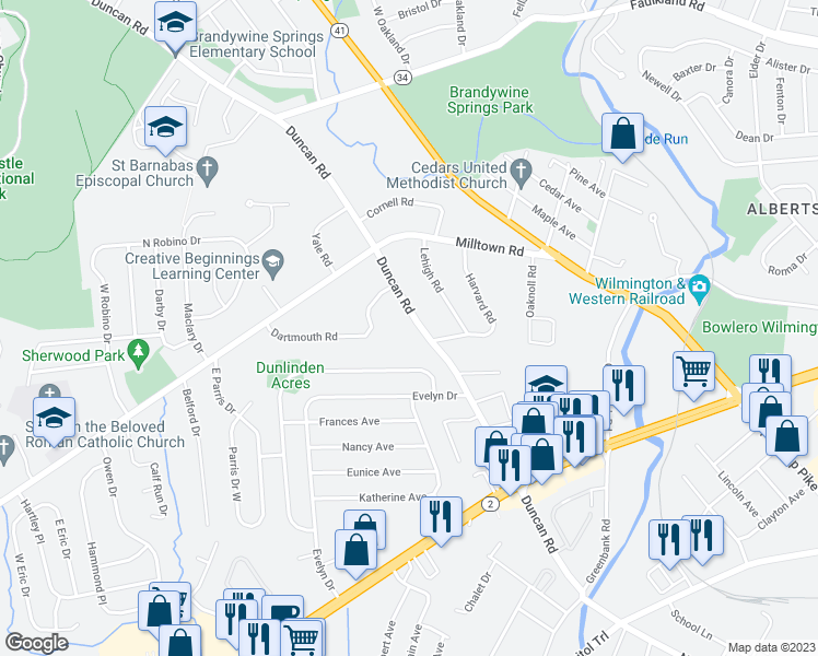 map of restaurants, bars, coffee shops, grocery stores, and more near 2508 Duncan Road in Wilmington