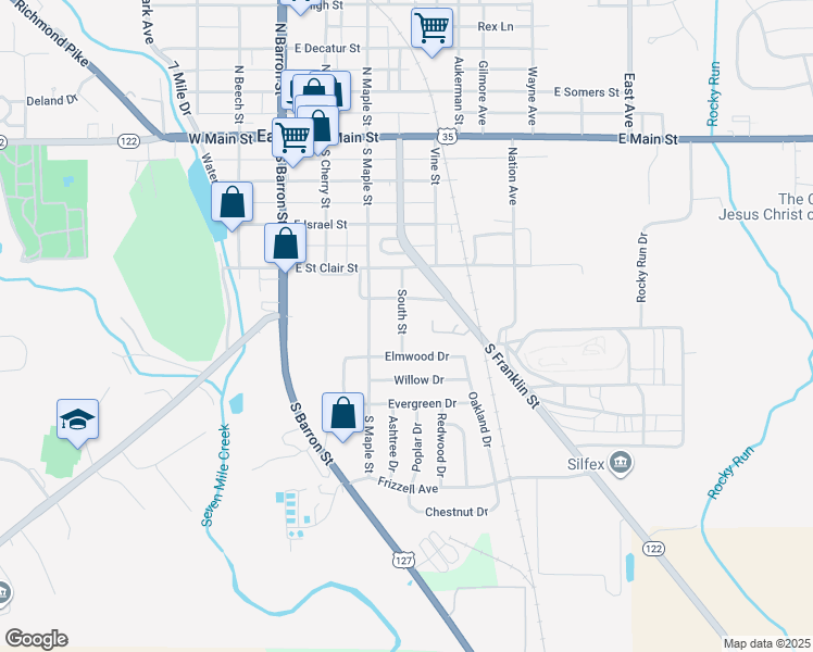 map of restaurants, bars, coffee shops, grocery stores, and more near 506 South Street in Eaton