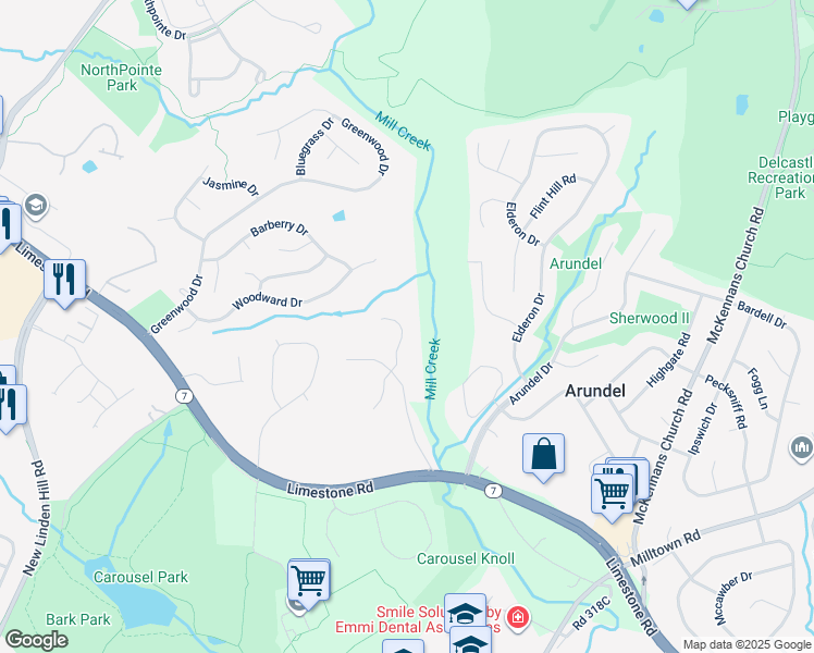 map of restaurants, bars, coffee shops, grocery stores, and more near 35 Ball Farm Way in Wilmington