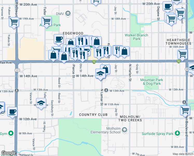 map of restaurants, bars, coffee shops, grocery stores, and more near in Denver
