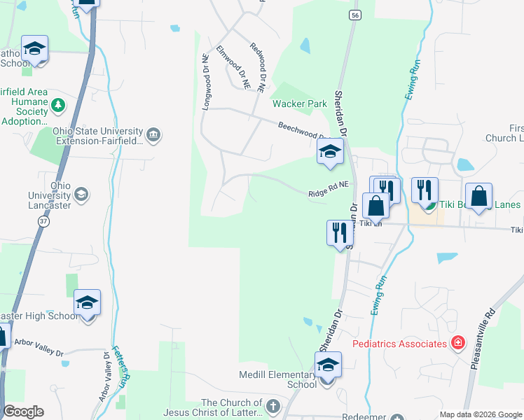 map of restaurants, bars, coffee shops, grocery stores, and more near 1189 Ridge Road Northeast in Lancaster