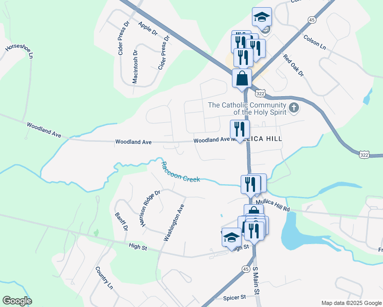 map of restaurants, bars, coffee shops, grocery stores, and more near 37 Katie Court in Mullica Hill