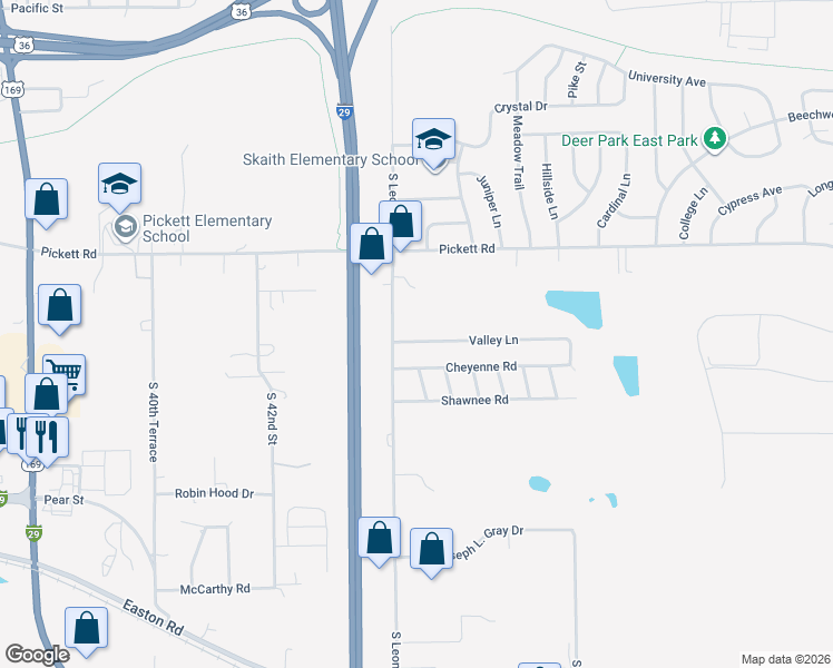 map of restaurants, bars, coffee shops, grocery stores, and more near 4508 Valley Lane in Saint Joseph