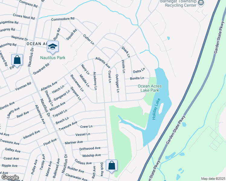 map of restaurants, bars, coffee shops, grocery stores, and more near 479 Coral Lane in Stafford Township