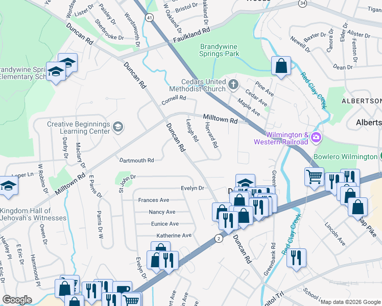 map of restaurants, bars, coffee shops, grocery stores, and more near 2508 Duncan Road in Wilmington