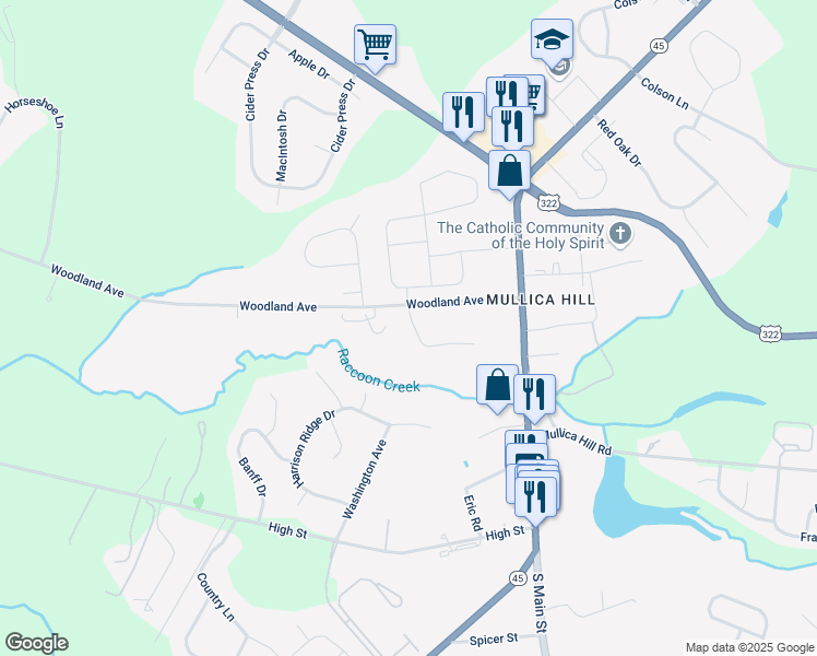map of restaurants, bars, coffee shops, grocery stores, and more near 37 Katie Court in Mullica Hill
