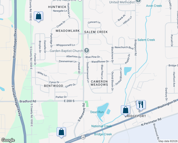 map of restaurants, bars, coffee shops, grocery stores, and more near 1909 Southernwood Lane in Indianapolis