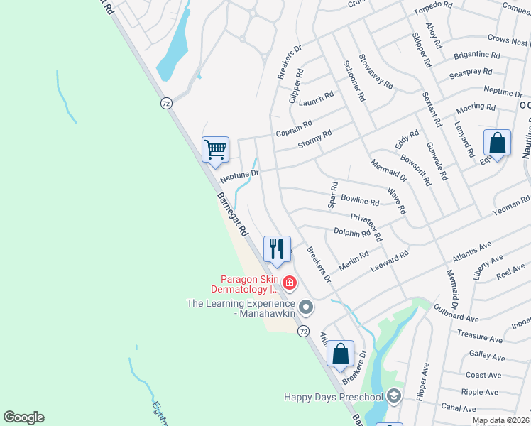 map of restaurants, bars, coffee shops, grocery stores, and more near 324 Leeward Road in Stafford Township