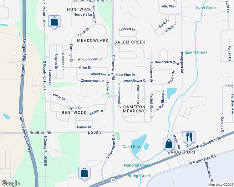 map of restaurants, bars, coffee shops, grocery stores, and more near 1910 Southernwood Lane in Indianapolis