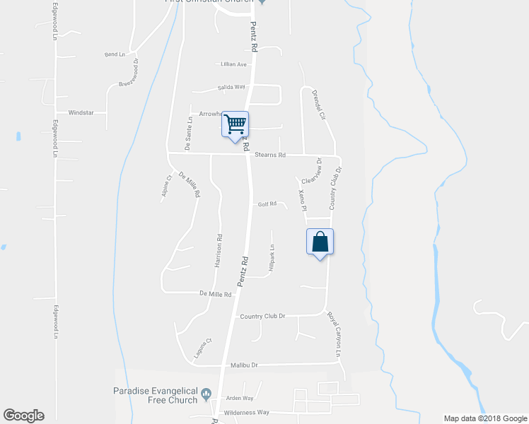 map of restaurants, bars, coffee shops, grocery stores, and more near 5438 Pentz Road in Paradise