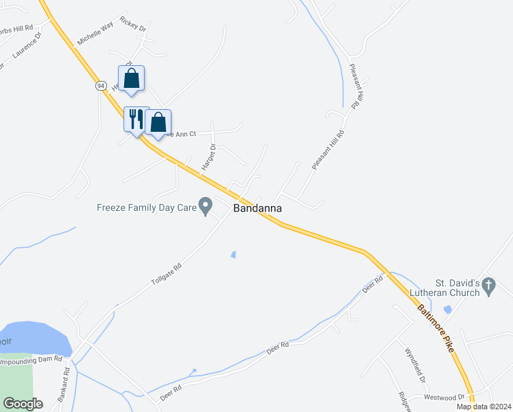 map of restaurants, bars, coffee shops, grocery stores, and more near 2922 Baltimore Pike in Hanover