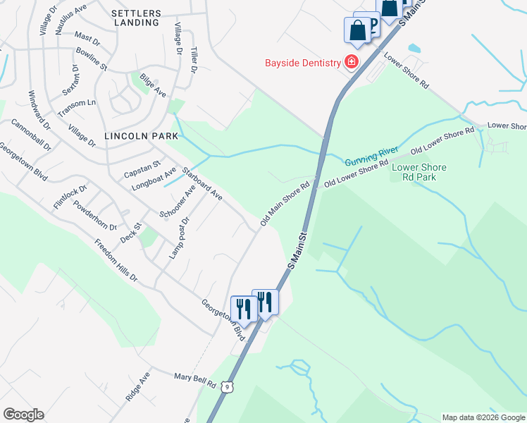 map of restaurants, bars, coffee shops, grocery stores, and more near 99 Old Main Shore Road in Barnegat Township