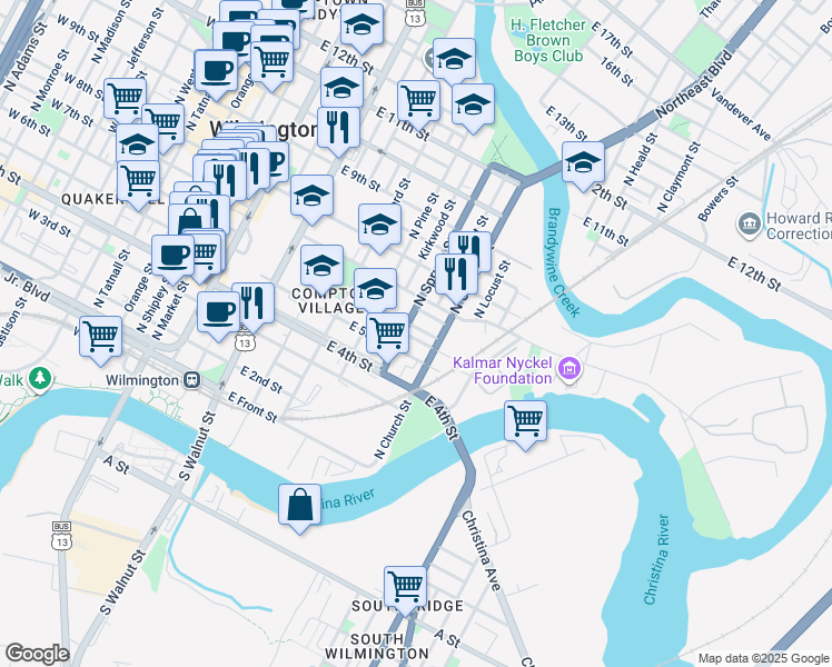 map of restaurants, bars, coffee shops, grocery stores, and more near 710 West 26th Street in Wilmington
